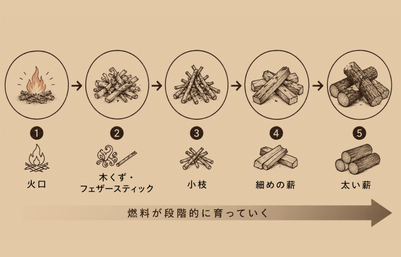 燃料が段階的に育っていく様子を示すステップ
