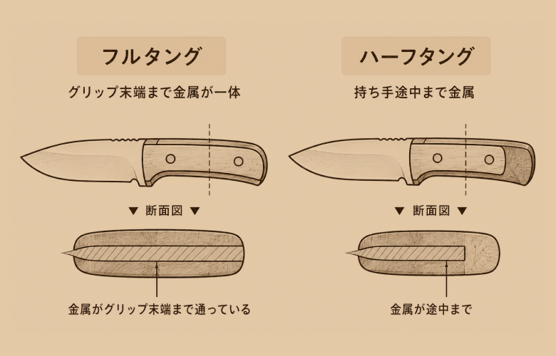 フルタングとハーフタングのタング(芯材)の長さの違い